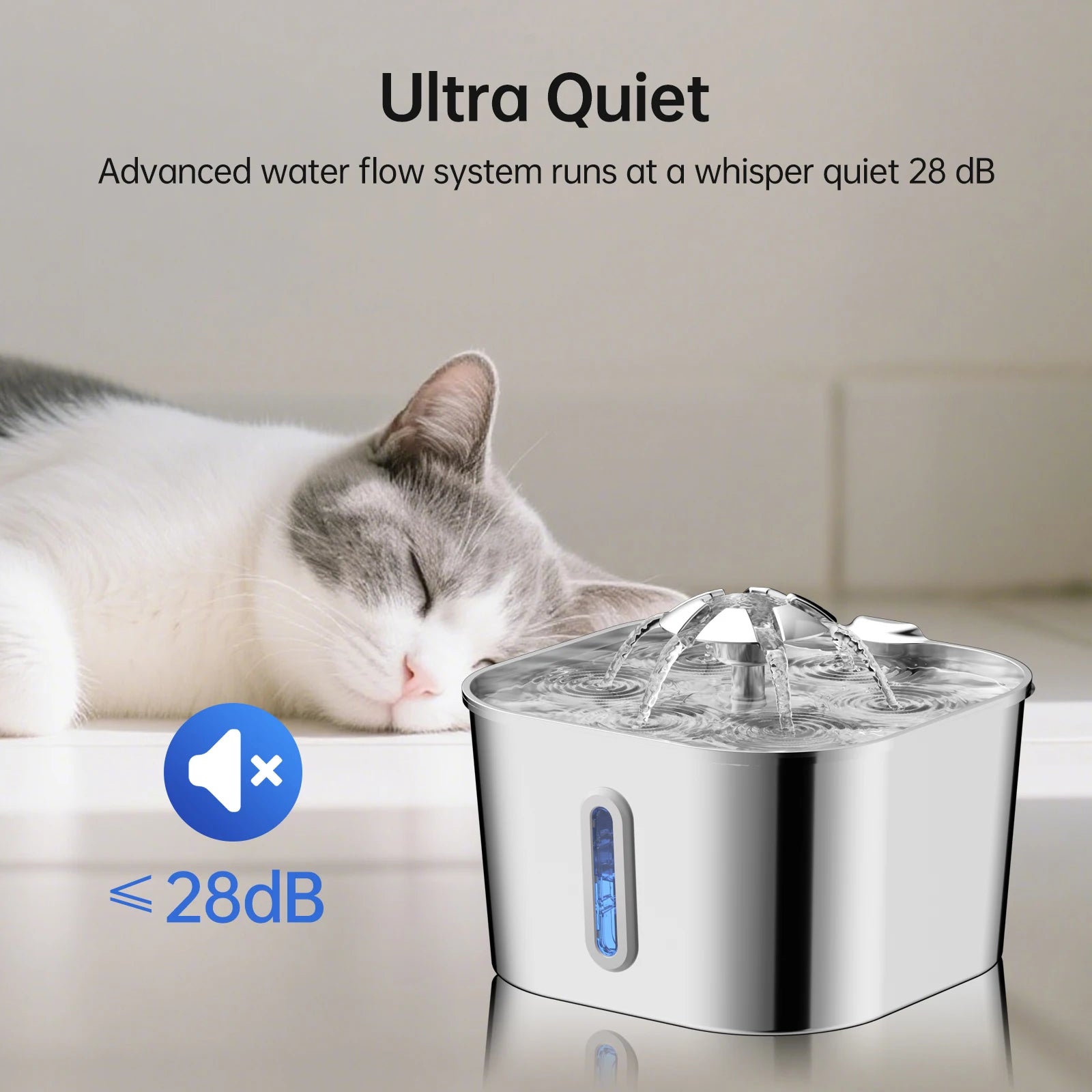 2.2L/74OZ Stainless Steel Pet Water Dispenser Silent Water Pump